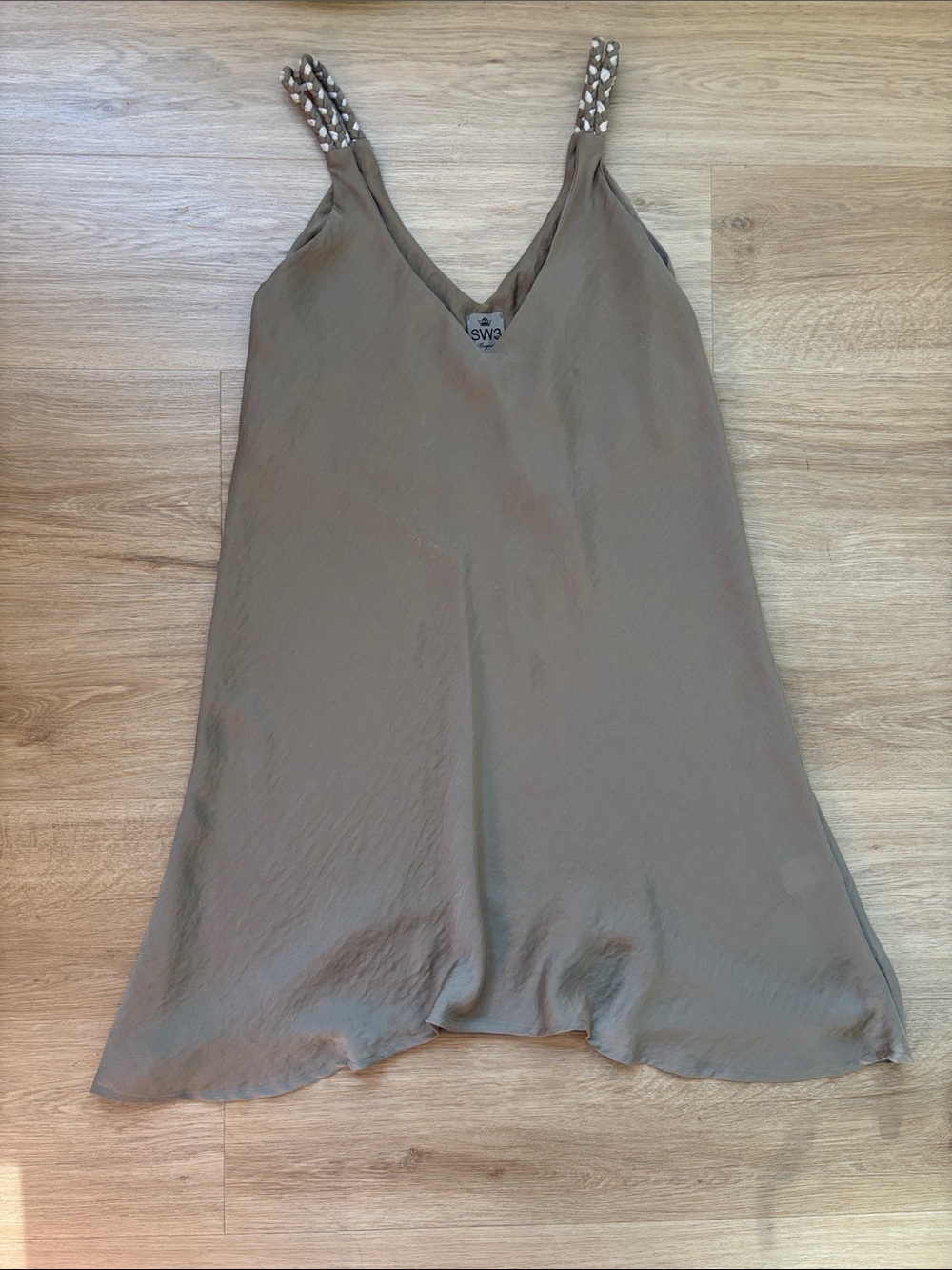 SW3 Bespoke Olive-Taupe V-Neck Satin Slip
